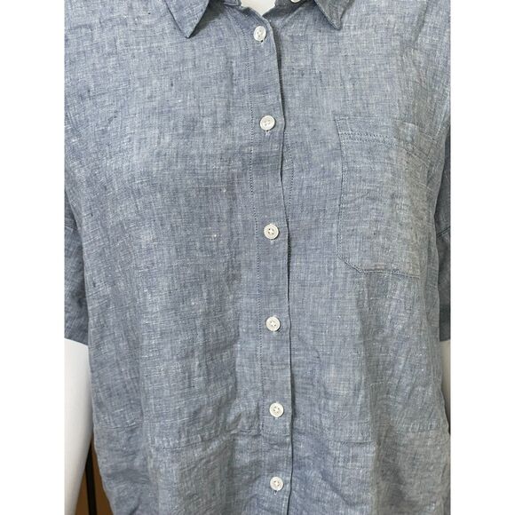 Athleta Anguilla Women's PM Blue Button-Up Linen Shirt Resortwear Coastal Travel - Picture 3 of 10